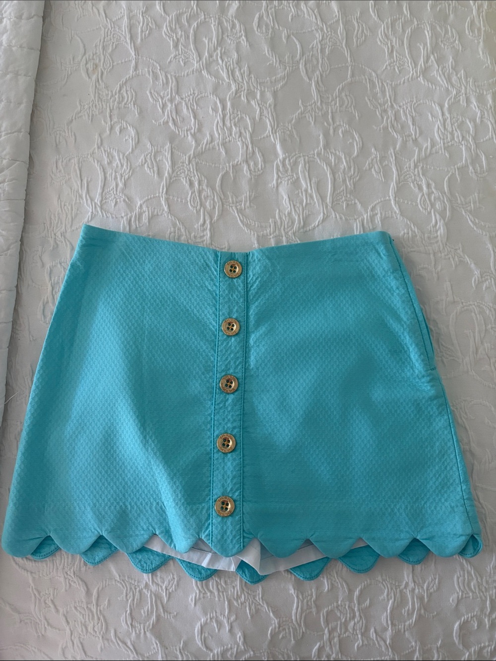 Lilly Pulitzer Turquoise Scalloped-Hem Button Front Skort